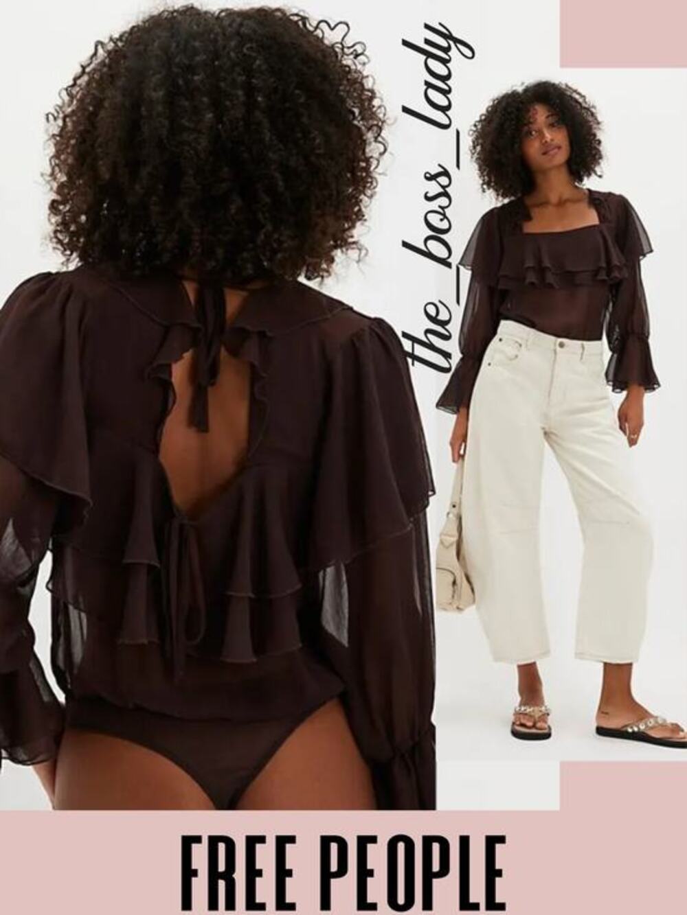 Free People bodysuit ruffled chiffon long sleeve top boho Small